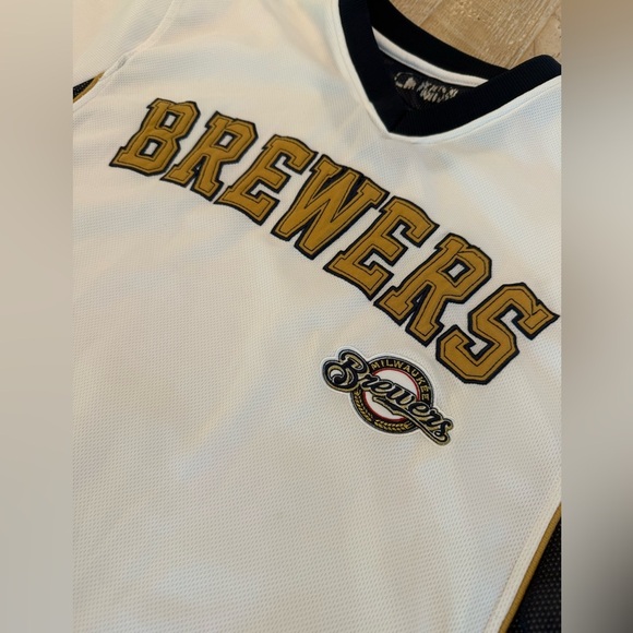 Milwaukee Brewers Baseball Jersey Mens Size M White True Fan - Picture 2 of 9